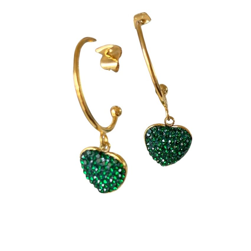 Green Heart Shaped Shamballa Hoop Earrings