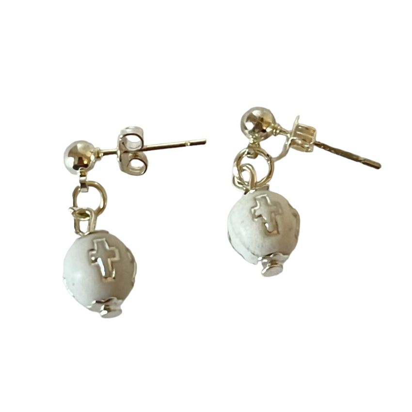 Cross Inlaid Bead Communion Earrings
