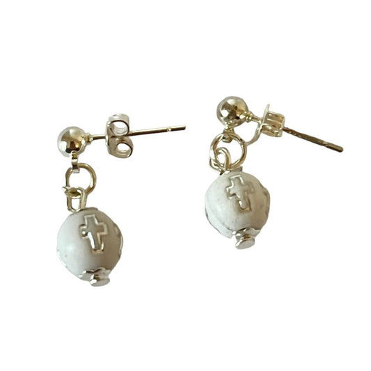 Cross Inlaid Bead Communion Earrings