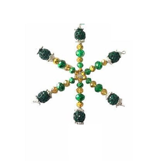 Green Coloured Beaded Snowflake with a Charm