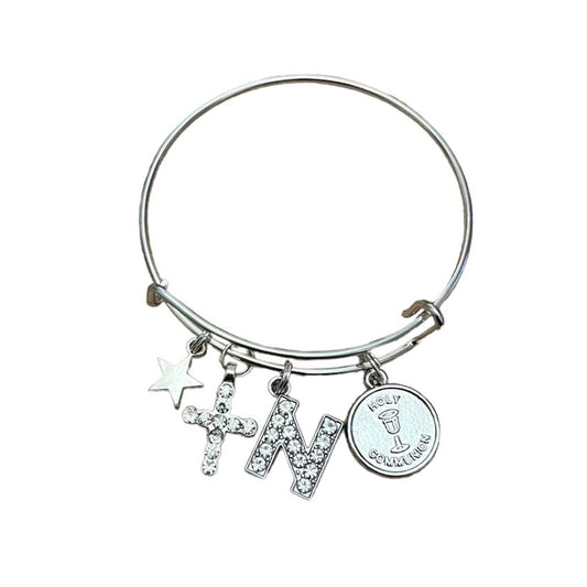 Round Holy Communion Personalised Initial Bangle