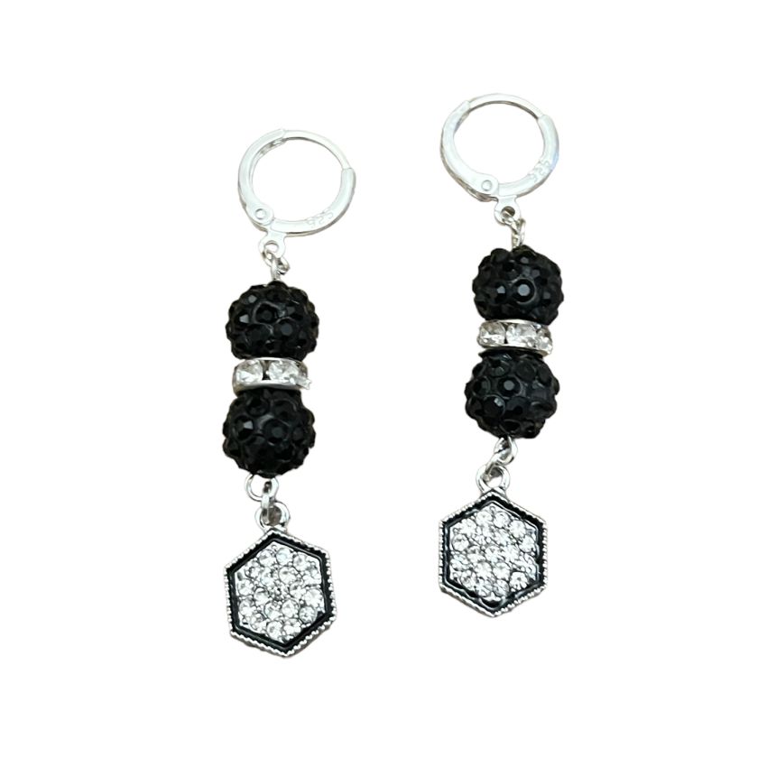 Sterling Silver Hoop Shamballa Diamante Drop Earrings