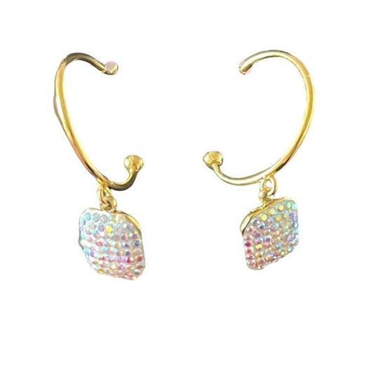 AB Gold Tone Rectangle Shamballa Earrings