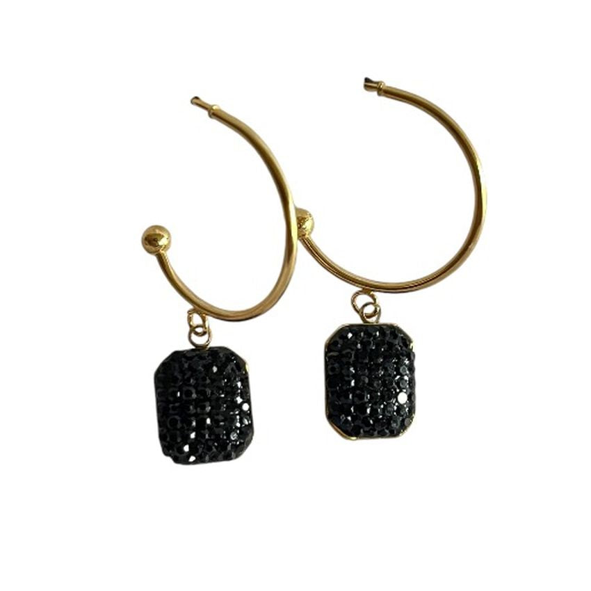 Black Gold Tone Rectangle Shamballa Earrings