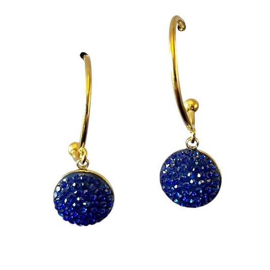 Blue Gold Tone Round Shamballa Earrings