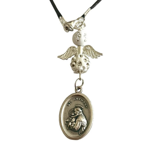 Cross Bead St Anthony Medal Car Angel