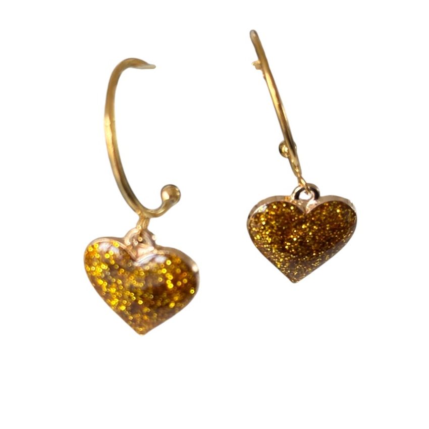 Gold Heart Shaped Shamballa Hoop Earrings