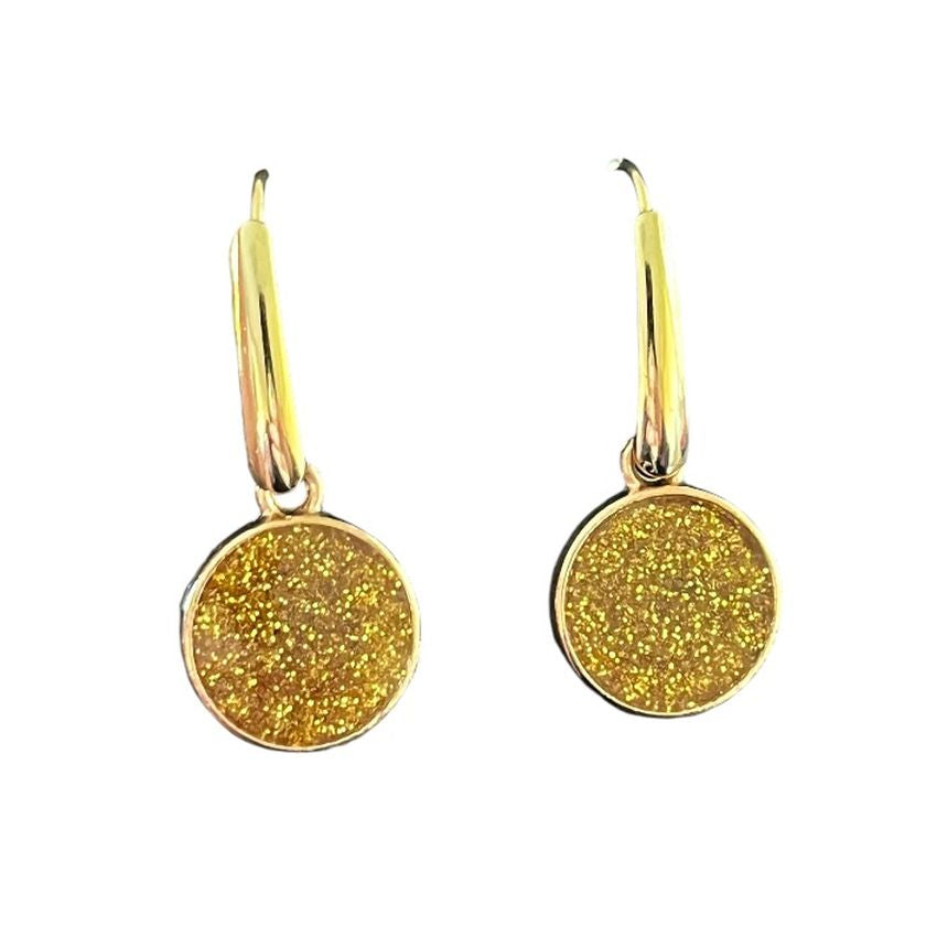 Gold Tone Round Glitter Earrings