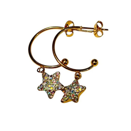 Gold Tone Star Glitter Earrings