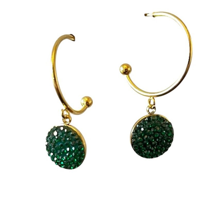 Green Gold Tone Round Shamballa Earrings