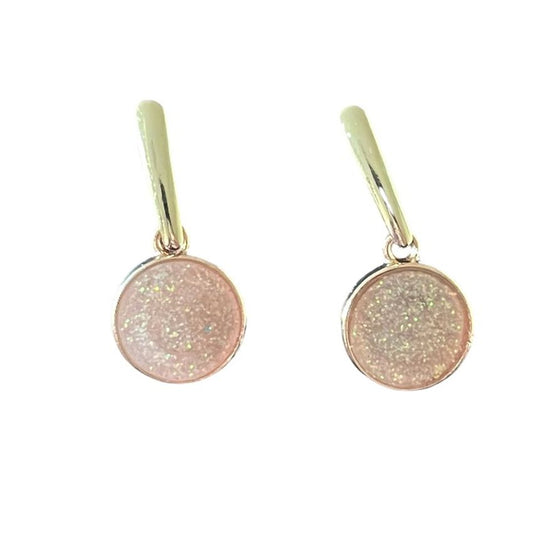 Light Rose Gold Tone Round Glitter Earrings