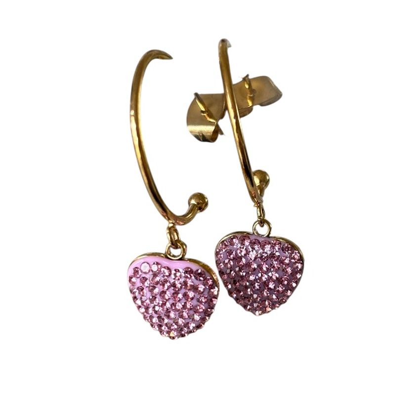 Pink Heart Shaped Shamballa Hoop Earrings