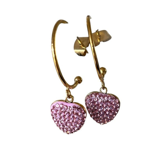 Pink Heart Shaped Shamballa Hoop Earrings