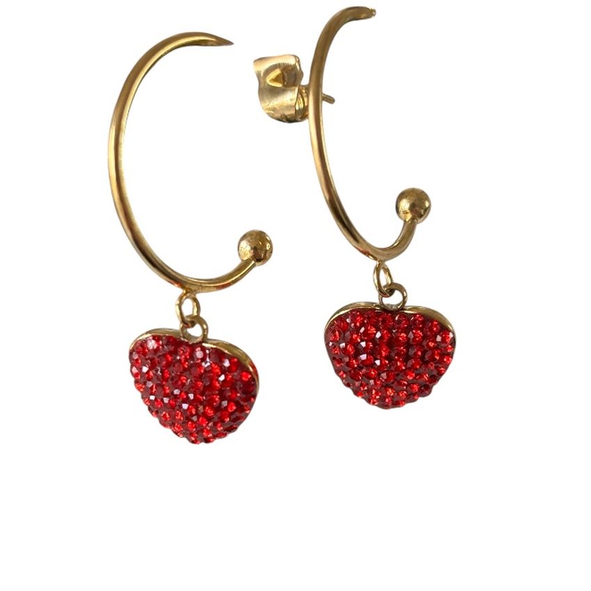 Red Heart Shaped Shamballa Hoop Earrings