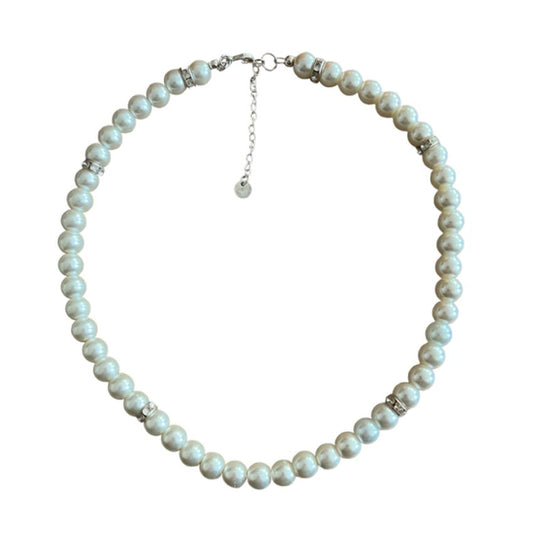 Ivory Pearl Necklace With Clear Rondelle Beads