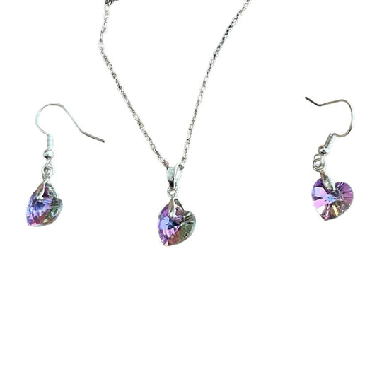 Multi Coloured Heart Crystal Necklace And Earrings