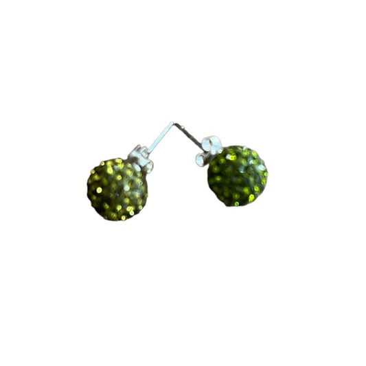 Olive Green Shamballa Stud Earrings