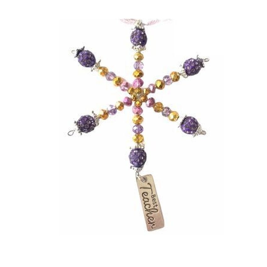 Purple Coloured Beaded Snowflake with a Charm