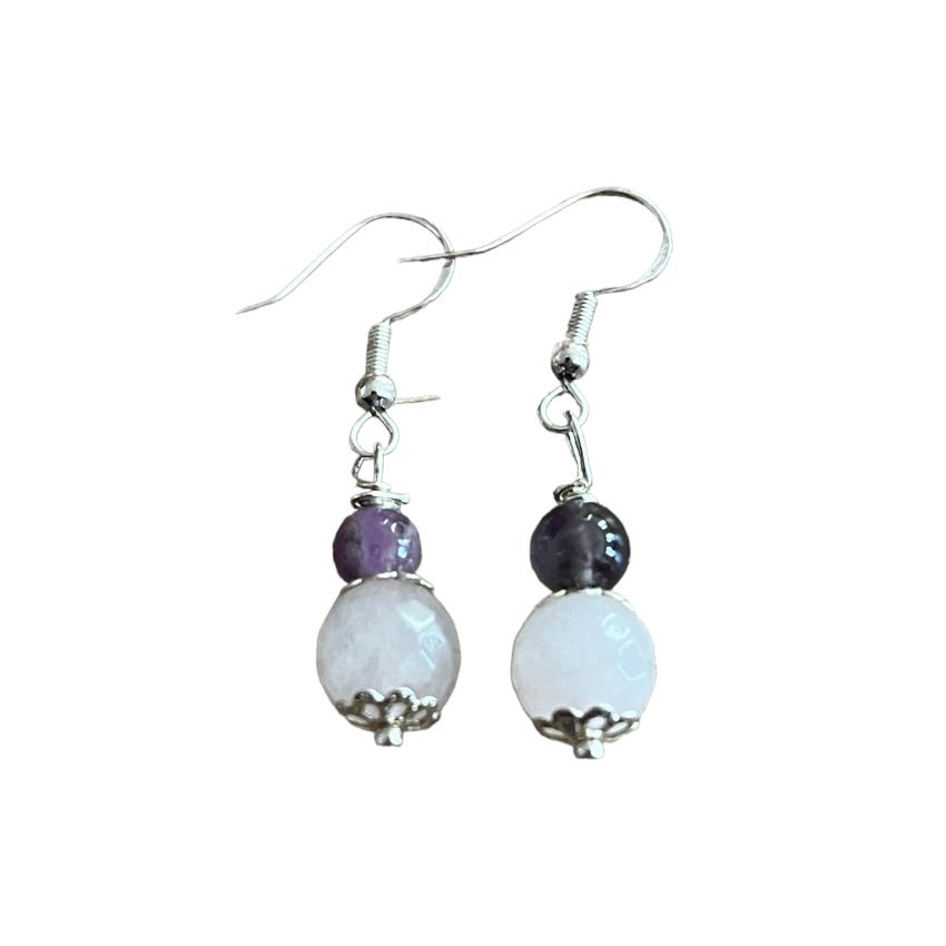 Rose Quartz And Amethyst Sterling Silver Earrings