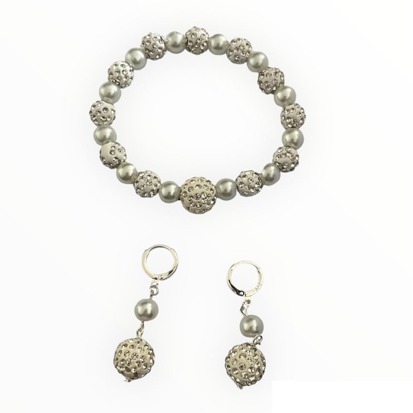Shamballa And Pearl Bracelet With Matching Earrings