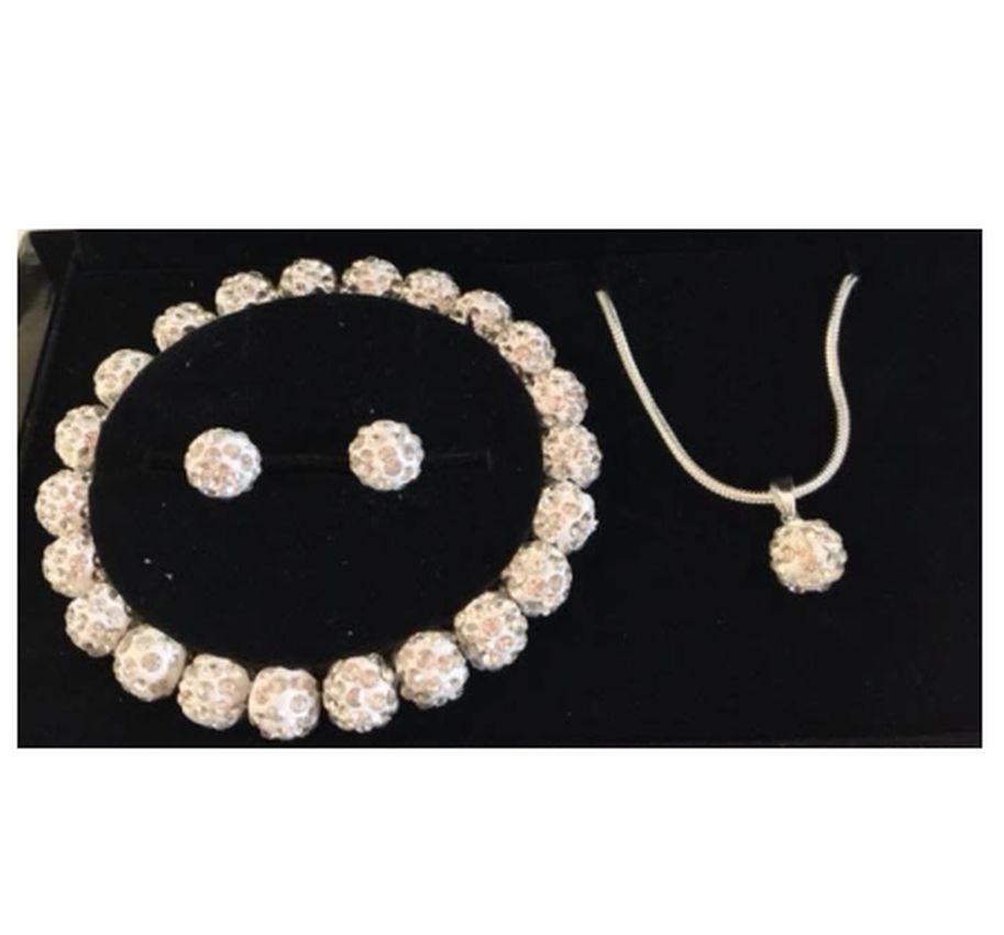 Shamballa Necklace Bracelet And Earrings Set